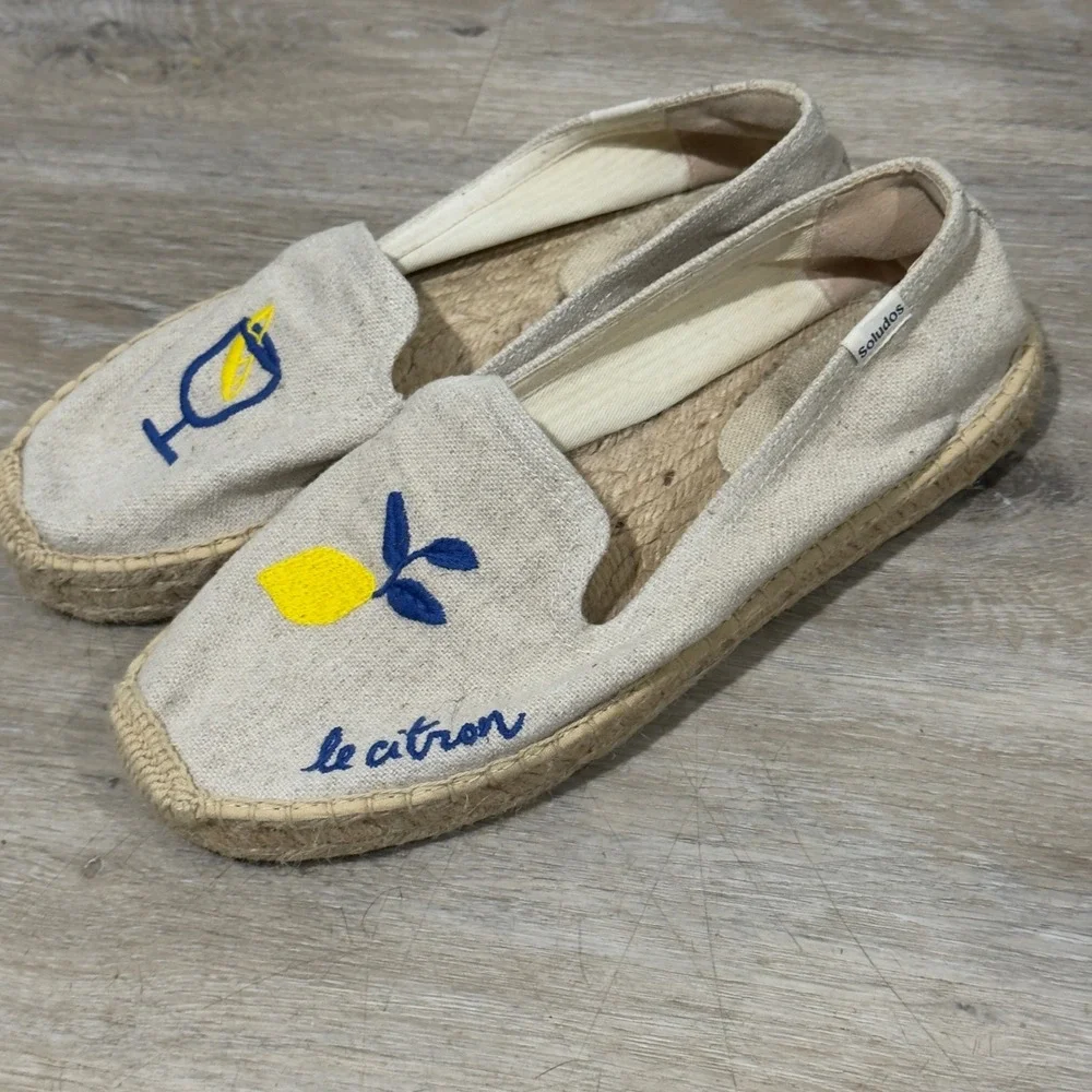 Soludos Limoncello‎ Smoking Espadrilles Women's Size 8.5 Lemon Linen Flats